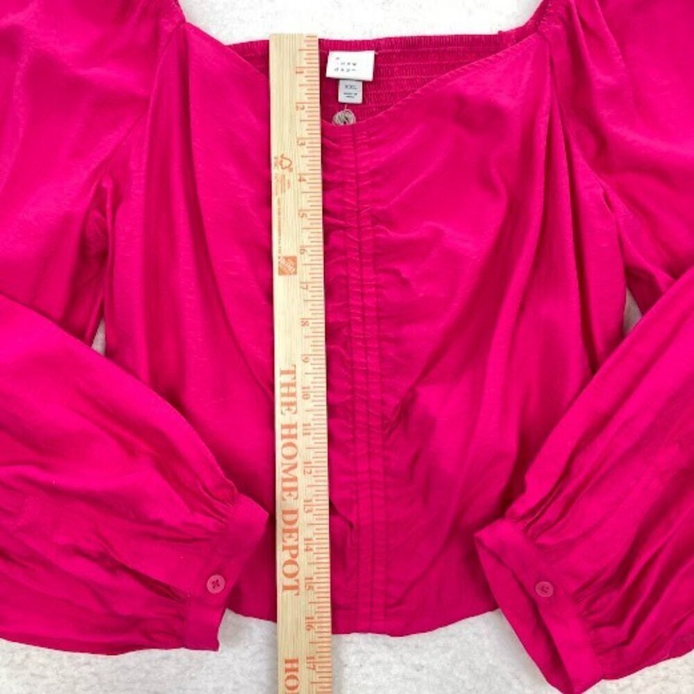 A New Day Women's Pink Balloon Long Sleeve Slim Fit Ruched Front Top Size XXL - Picture 6 of 7